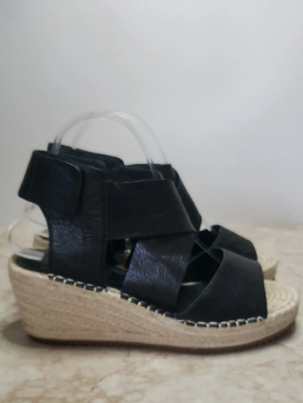 Eileen Fisher Black Espadrille Wedge Sandals - Women Size 8.5